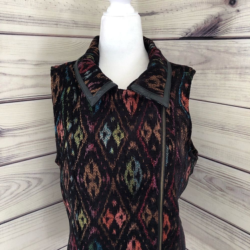 Christopher & Banks Black Colorful Patterned Leather Trim Vest Medium - Picture 4 of 9